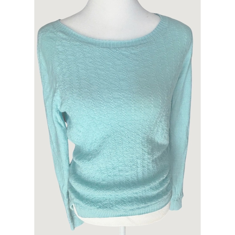 Smartwool Merino Wool Blend Aqua Blue Pointelle Diamond Knit Crewneck Sweater